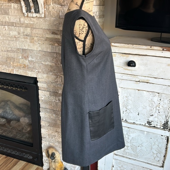 J Crew black label faux leather pocket wool blend shift dress charcoal gray zip - Picture 7 of 16